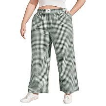 FOREYOND Plus Size Wide Leg Boxer Pants Womens Plaid Gingham Lounge Pants