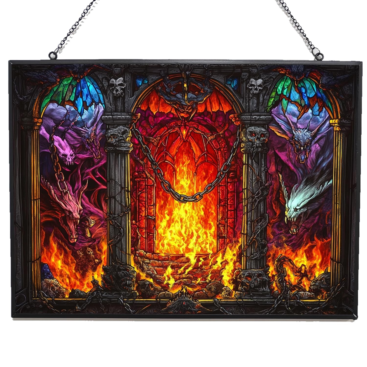 365CUSGIFTS Personalized Rectangle Gothic Heaven-Hell Gate Stained Glass Window Hangings, Handcrafted Stained Glass Suncatchers, Gift for Cat Lovers Nature Lovers 15