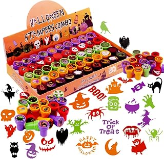 VEYLIN Halloween Self-Ink Stamps, Halloween Trick or Treat Small Toys for Kids (50 Different Design)