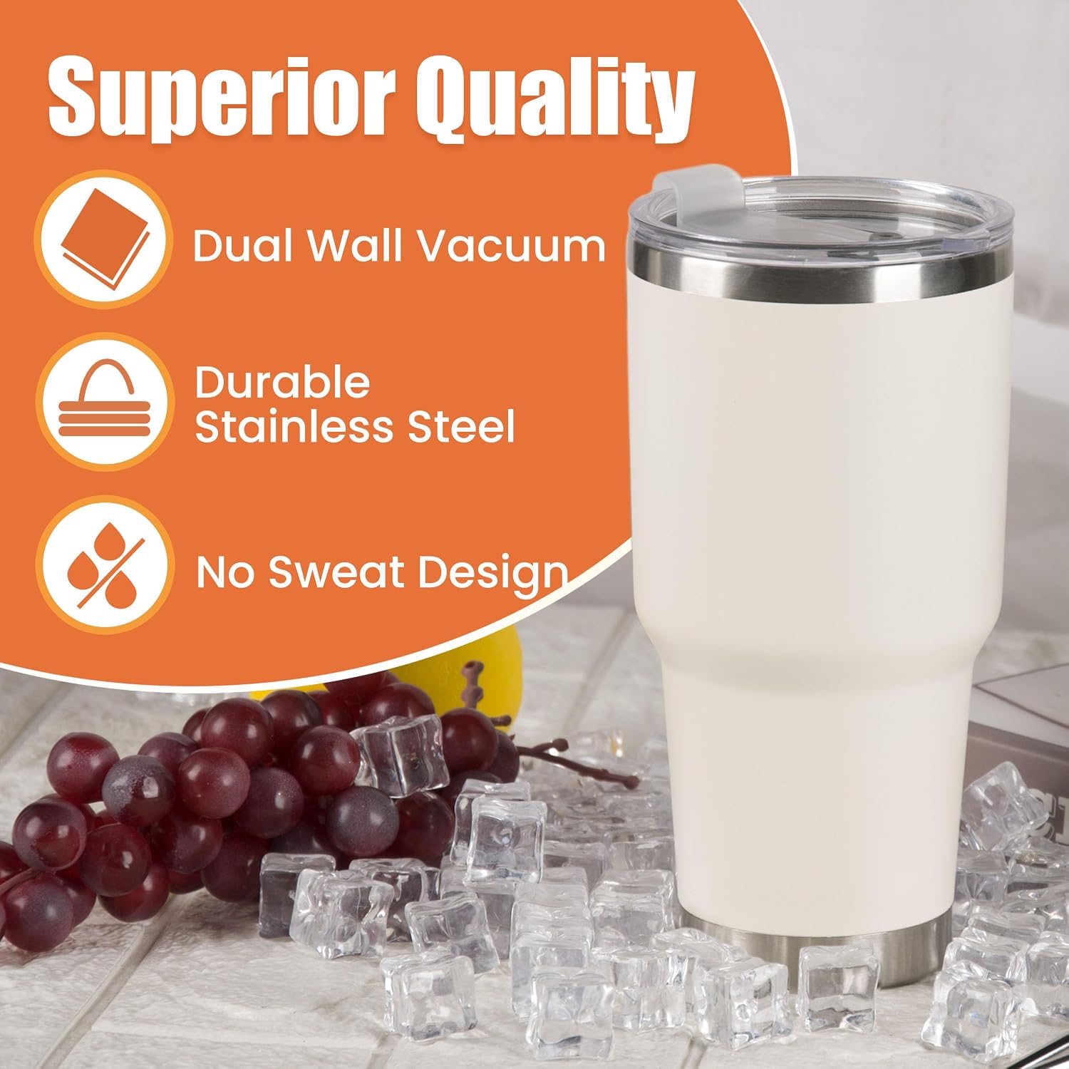 D·S 30oz Cream Tumbler Double Wall Vacuum Insulated Travel Coffee Mug image 5