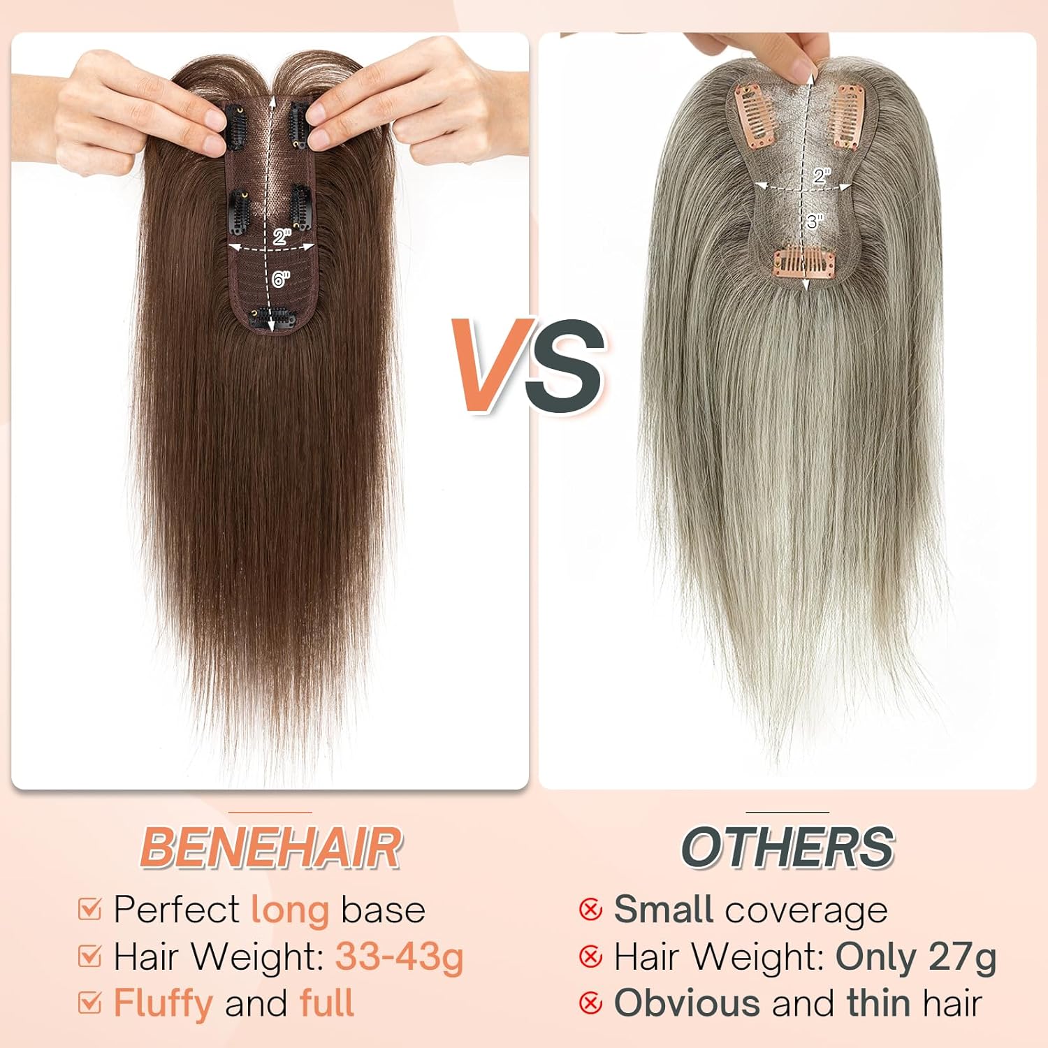 Benehair Hair Toppers for Women Real Human Hair 360°3D Clip in Bangs Toppers with Bang for Thinning 150% Density Hairpieces Long Coverage Wiglet for Daily Use #2R Chocolate Brown 14Inch