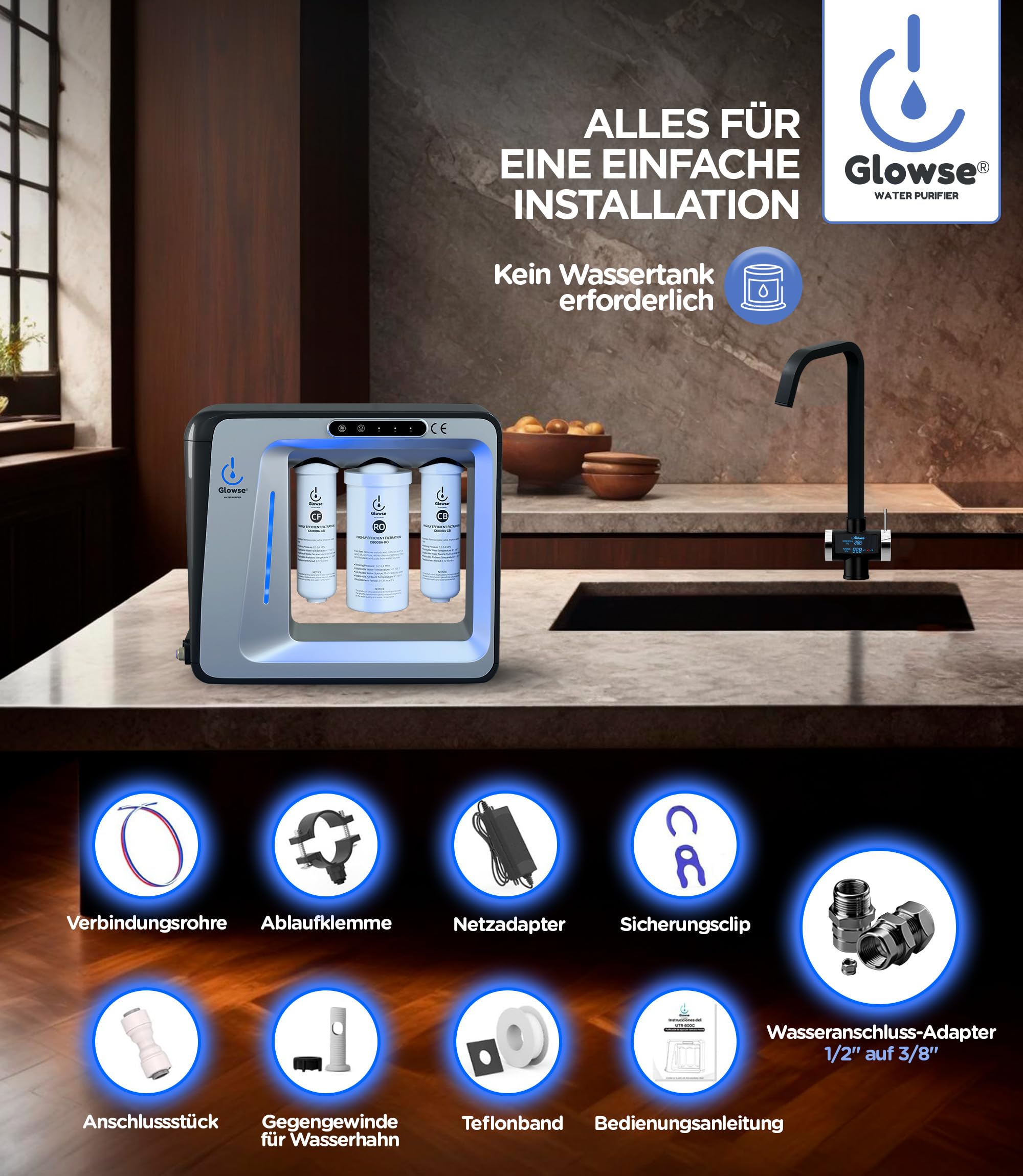 PR600 Osmoseanlage 7 Stufen Ohne Tank - Direktfluss Wasserfilter Für Küche