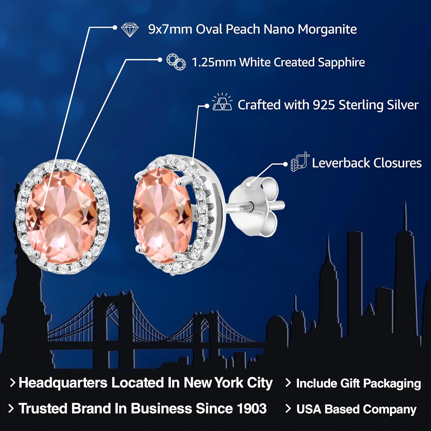 Gem Stone King 3-5 Cttw Gemstone Birthstone Halo Earrings For Women | 9X7MM Oval Cut | 925 Sterling Silver | Fine Jewelry Gifts for Her Mom Women Wife - Image 2