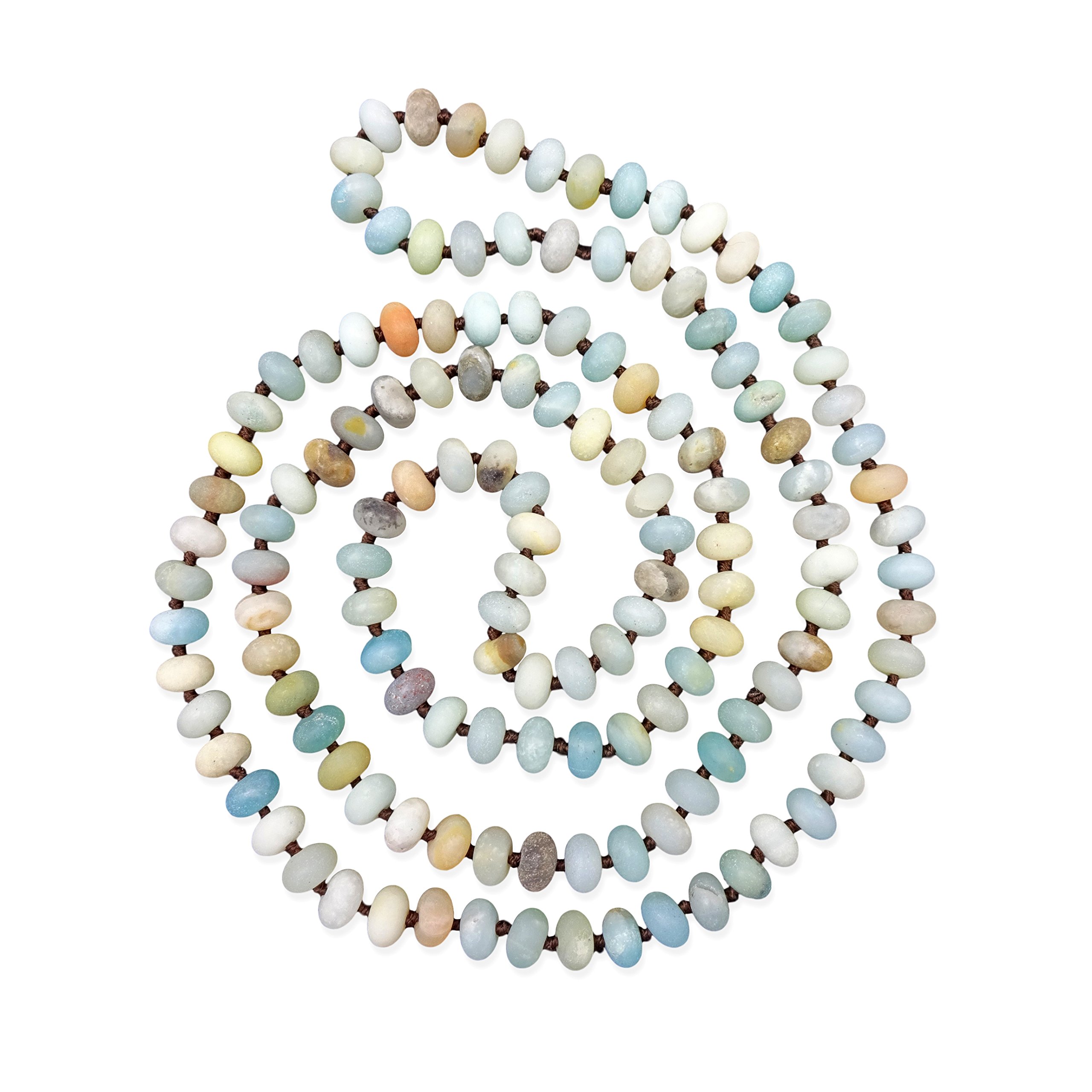 MGR MY GEMS ROCK!MGR Womens Long Beaded Natural Semiprecious Stone Matte Finish Amazonite Rondelle Shaped, 36" Inches.