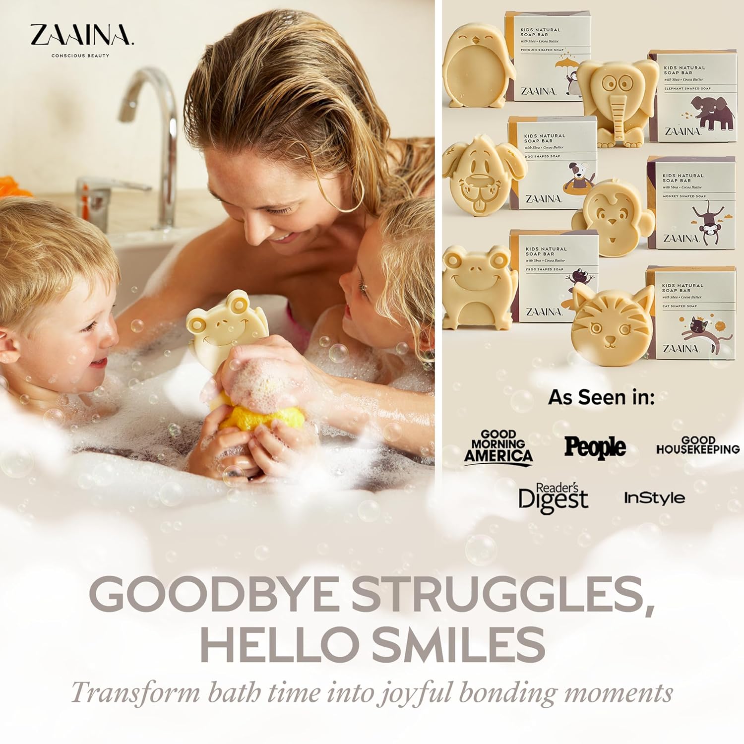 ZAAINA Kids Soap Bar (Set of 6) – Easter Gifts for Kids, Unique Natural Animal Shaped Soaps for Children, Gentle Bath Soap, Kids Body Wash Cleanser, Fun Bath Time for Boys Girls – Handmade in USA