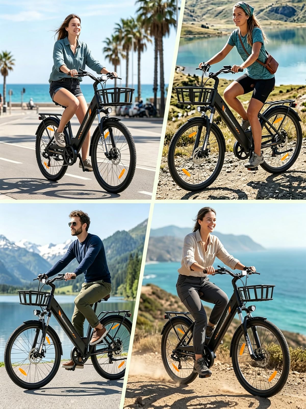 26" Elektrofahrrad, 250-W-Motor, herausnehmbarer 36-V-13-Ah-Akku, bis zu 100 km Reichweite, 7 Gänge, 25 km/h Unterstützung, Unisex-E-Bike, City-Elektrofahrrad (Grau)