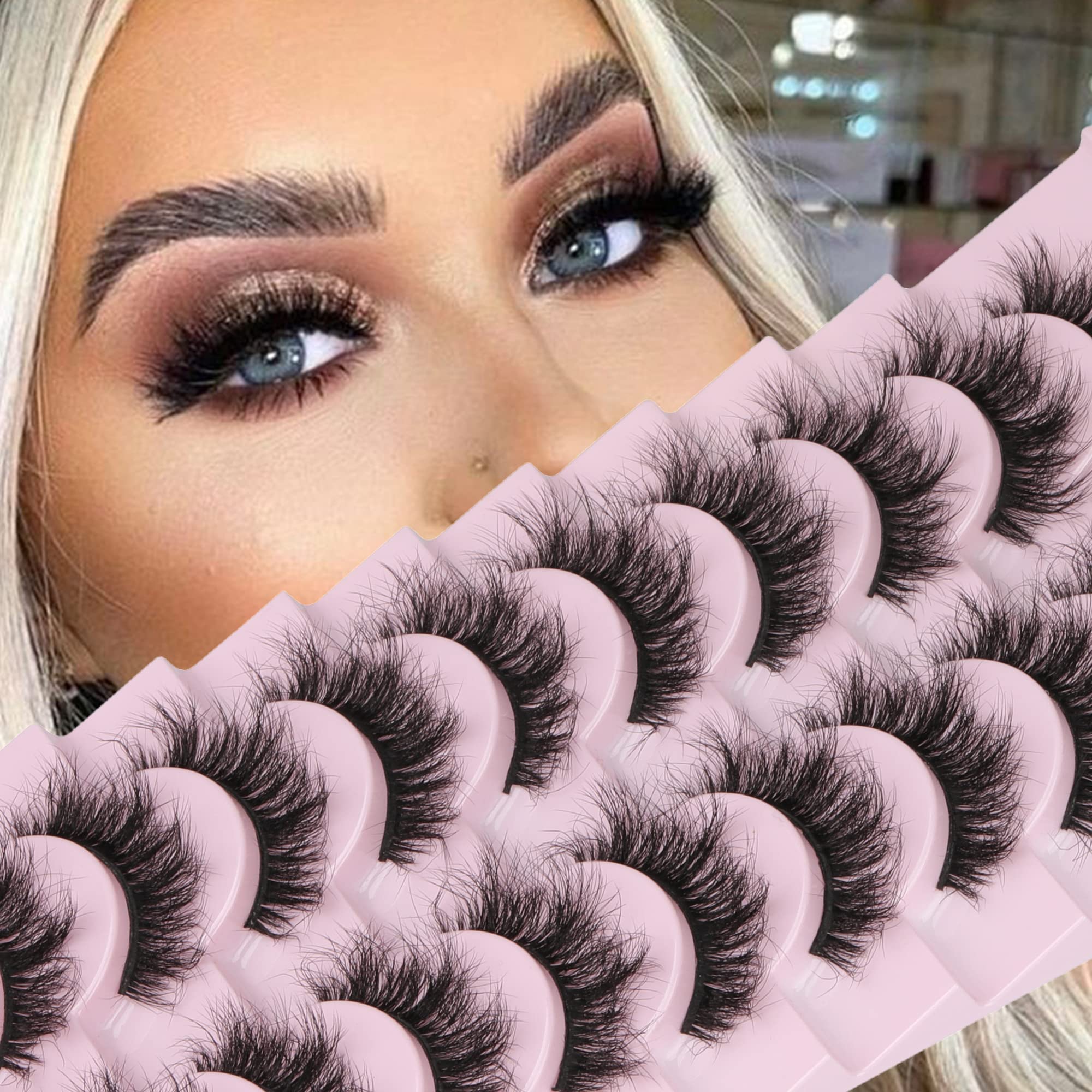 Fauk Mink Lashes Natural Look FANXITON False Eyelashes 3D 16MM Short Eyelashes 10 Pairs Pack Fake Eyelashes Multipack