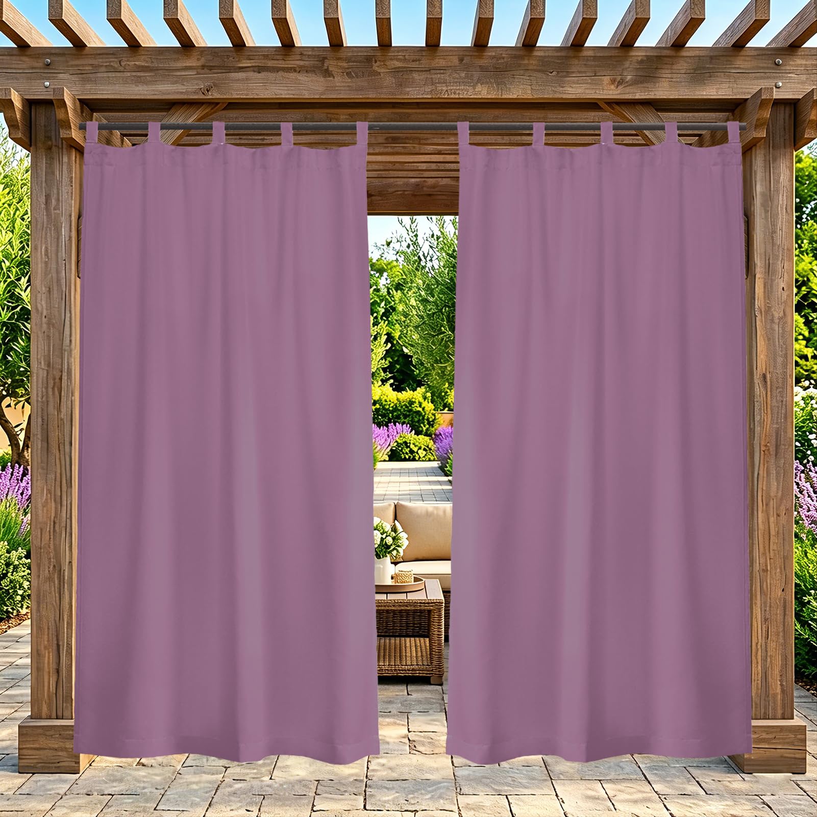ZELVANO Outdoor Curtains Waterproof, 1 Panel Blackout Thermal Drapes Windproof Privacy for Garden Gazebo Pergola Patio, Weatherproof Fabric - W 150" x L 102"