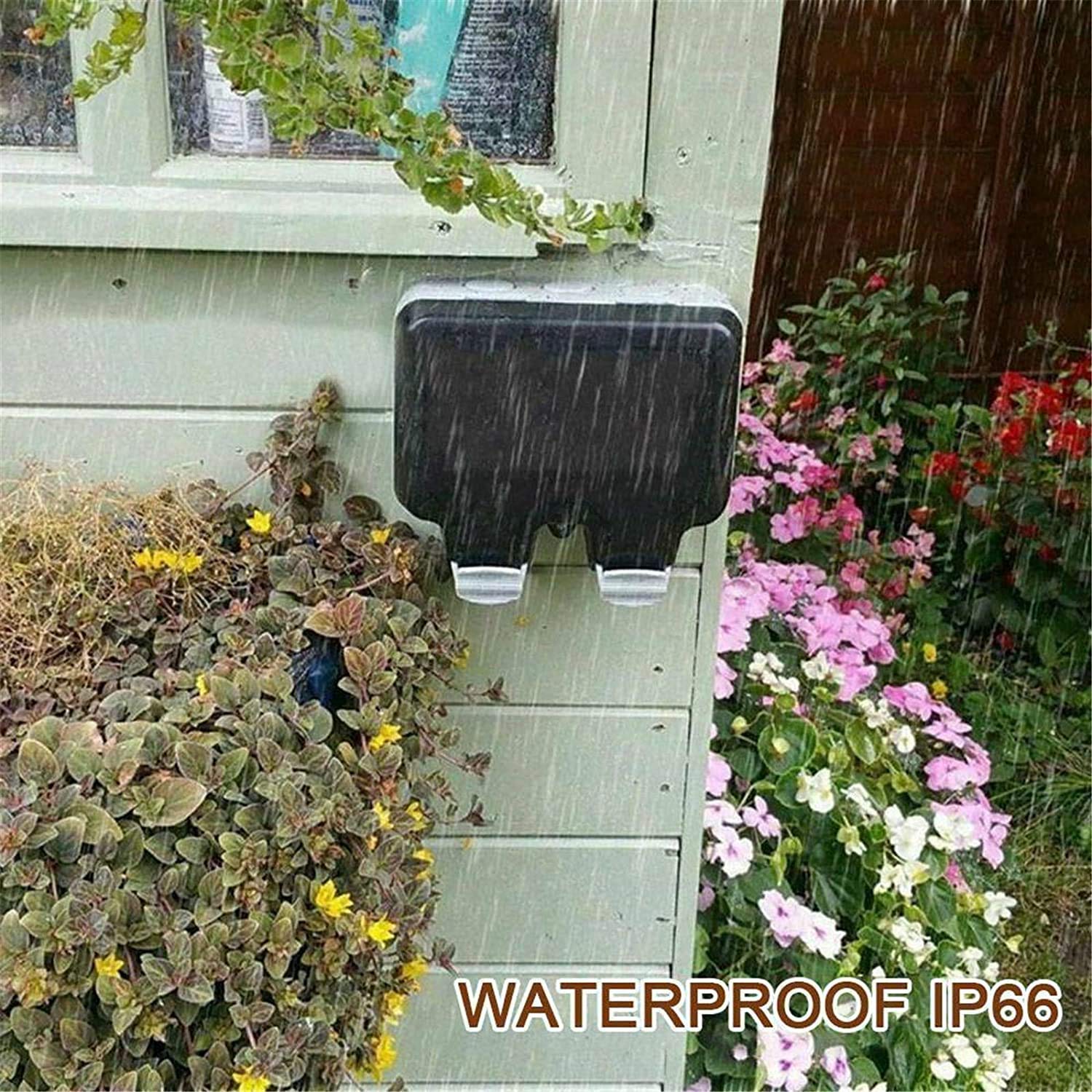 Toma de Corriente Exterior IP66 Conector USB con Doble Interruptor para Pared Enchufe con Tapa Abatible para Jardines al Aire Libre y Garajes (Doble)