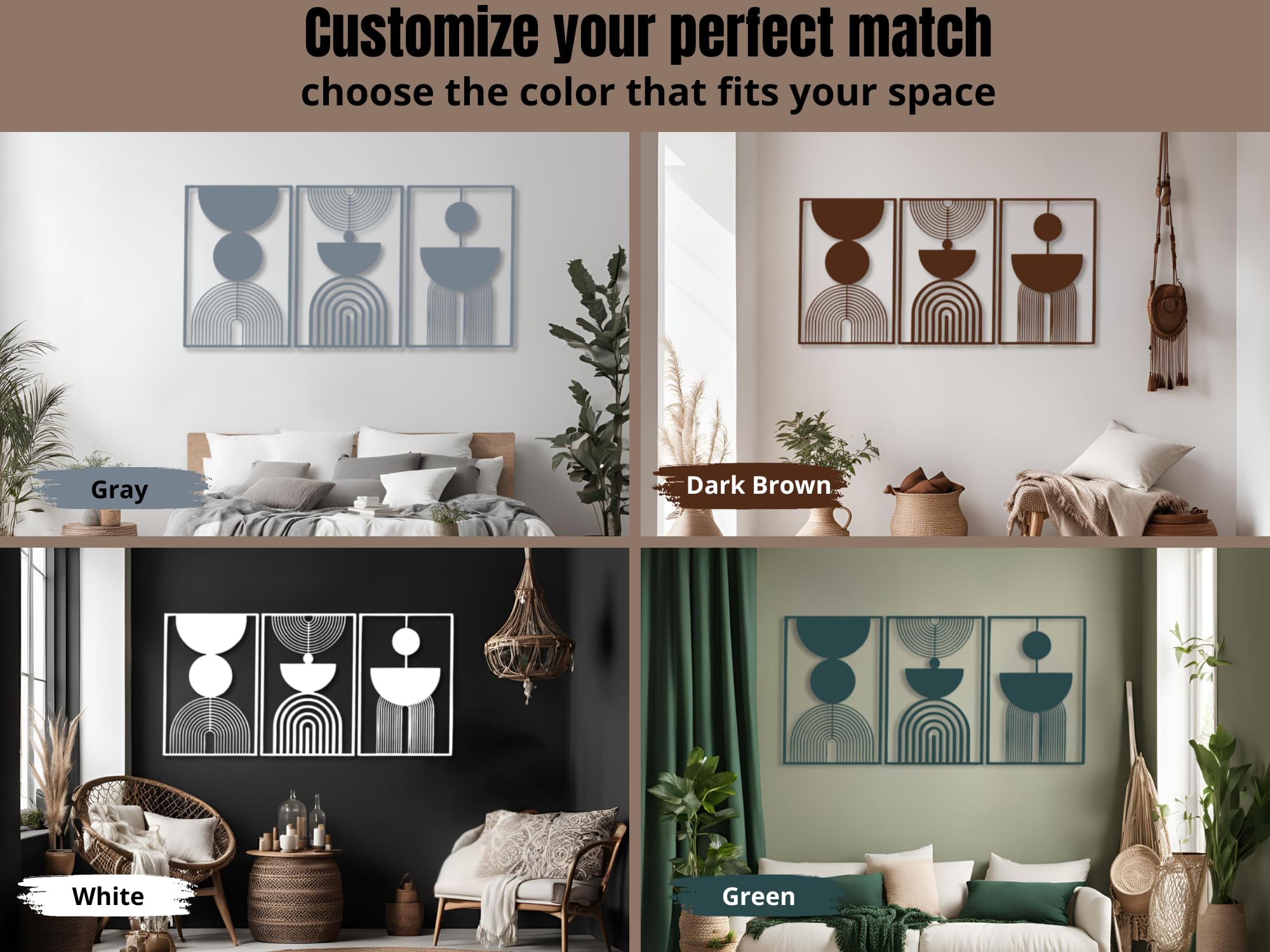 VAILLA - Juego de 3 decoraciones de pared bohemias de madera, decoración de pared geométrica, gran decoración de pared para dormitorio, sala de estar (Boho 15)