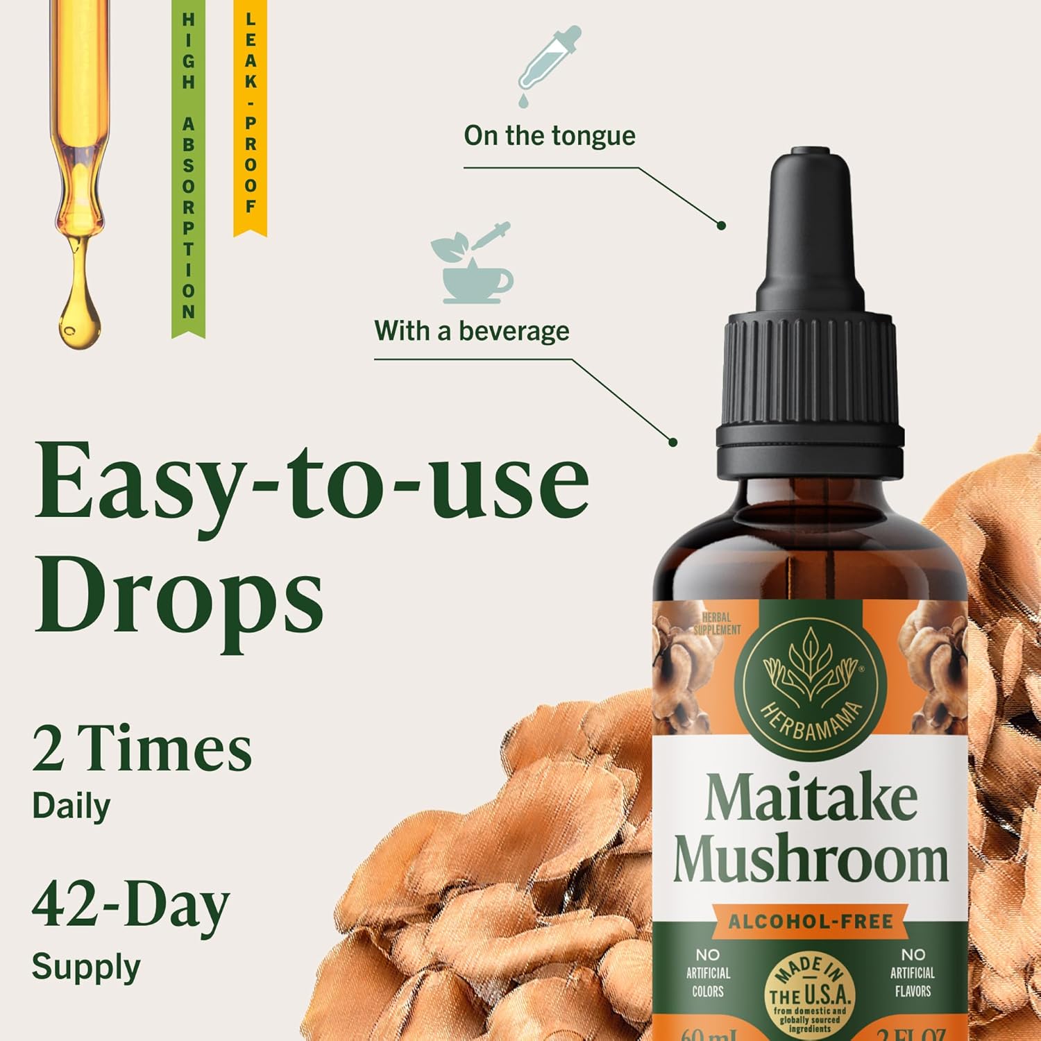HERBAMAMA Maitake Mushroom Tincture - Vegan Immune Support with Maitake Mushrooms Extract Drops - Non-GMO, Alcohol & Sugar-Free Immunity Liquid Supplement, 42-Day Supply - Image 6