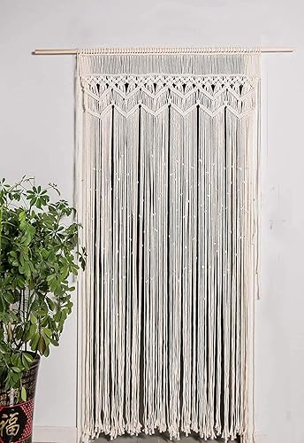 Cortinas bohemias de macramé para colgar en la pared, cortina de puerta para ventana, telón de fondo de boda, 37.5 pulgadas de ancho x 82 pulgadas