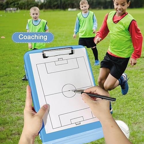 Miniatura 7 de SUNEE Portapapeles de plástico resistente con almacenamiento y soporte para bolígrafos, caja portapapeles azul cerrada para enfermera, conductor,