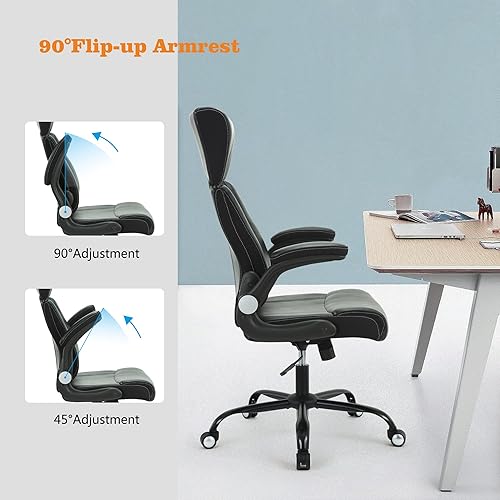 Miniatura 5 de Home Office Chair, Ergonomic Desk Chair with Lumbar Support, Faux PU Leather Cushion Mid Back Mesh Executive Computer Chair-Adjustable Headrest,