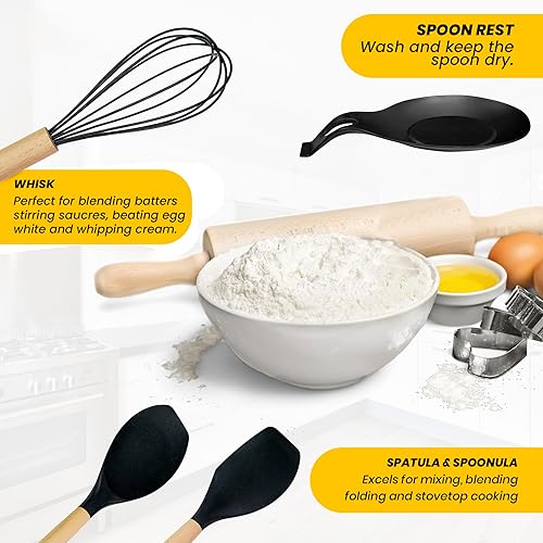 Miniatura 6 de Juego de utensilios de cocina de silicona  23 piezas de espátula resistente al calor, cuchara, batidor, clips de mano, almohadilla de cuchara,