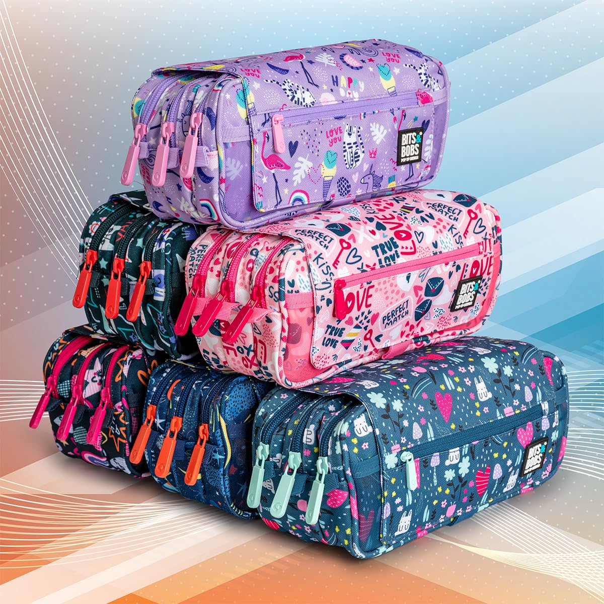 ColePack Design - Lote de Estuche Portatodo Triple con 3 Cremalleras y Material Escolar de Primeras Marcas Incluido (Cute)