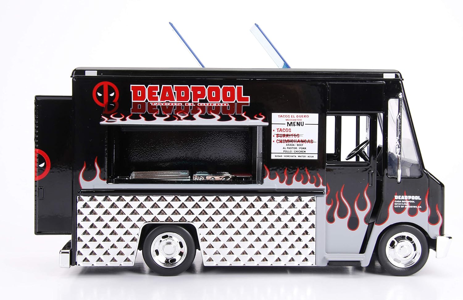 Jada Toys Marvel Deadpool & Taco Truck Die-cast Car, 1:24 Scale Vehicle, 2.75” Collectible Figurine 100% Metal, Black