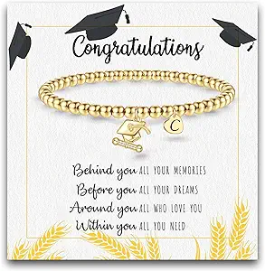 Graduation Gifts for Her 2025, 2025 Graduation Gifts High School College Graduation Gifts for Teen Girls 5th 8th Grade Masters Degree Grads Initial Bracelets for Women Letter A-Z Charm Bracelet Daughter Niece Granddaughter Girlfriend Jewelry