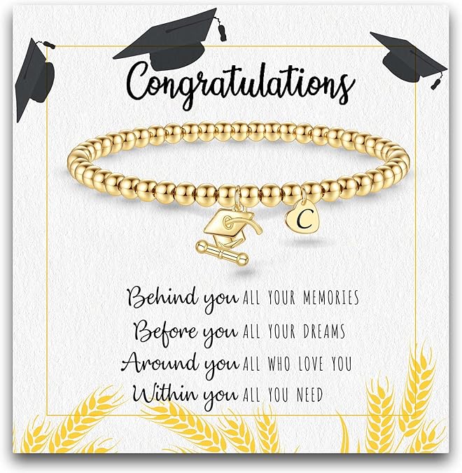 Graduation Gifts for Her 2025, 2025 Graduation Gifts High School College Graduation Gifts for Teen Girls 5th 8th Grade Masters Degree Grads Initial Bracelets for Women Letter A-Z Charm Bracelet Daughter Niece Granddaughter Girlfriend Jewelry