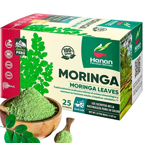 Té Hanan Moringa Hojas de Moringa - 25 Bolsas de Té de Hojas de Moringa Oleifera de Perú - Té de Hierbas Fresco de Hoja de Superalimento - Té de Té Hanan Moringa Hojas de Moringa - 25 Bolsas de Té de Hojas de Moringa Oleifera de Perú - Té de Hierbas Fresco de Hoja de Superalimento - Té de