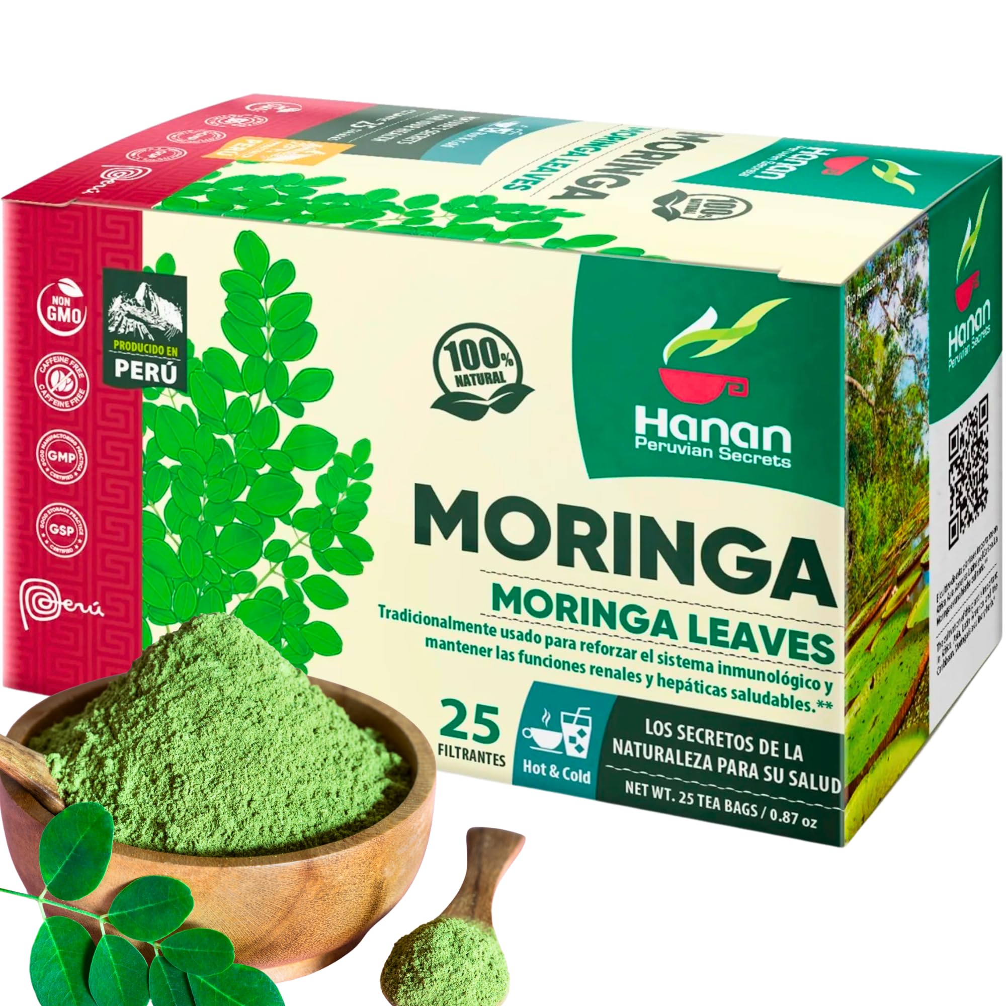 Hanan Moringa Tea Bags – Energy & Immunity Boost, Superfood Herbal, Caffeine-Free, Eco-Conscious 25-Count Resealable Pack