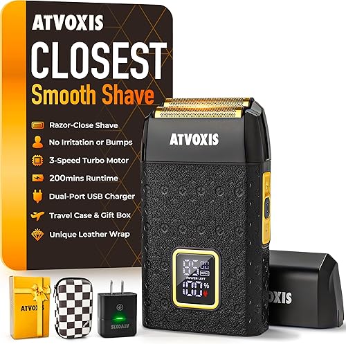 Miniatura 1 de Afeitadoras de papel de aluminio de 8500 RPM envueltas en cuero para hombres, maquinilla de afeitar eléctrica portátil de 3 velocidades con estuche