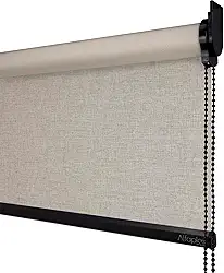 Cortina Persiana de Rolo Blackout (Linho Bege - Acabamento Preto, 1,70 (lar) x 1,30 (alt) - SEM BANDÔ)
