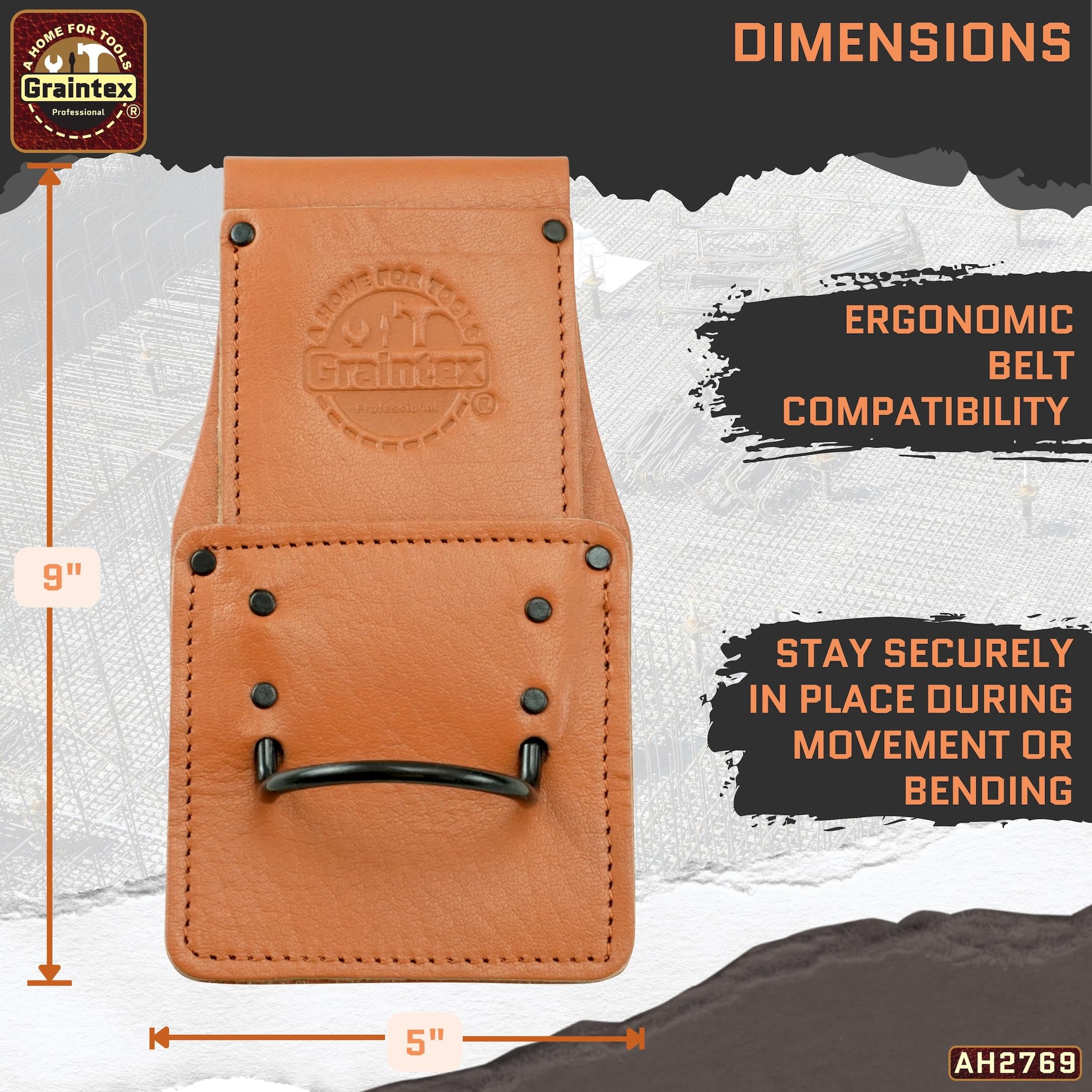 Graintex Hammer Holder Ambassador Series Color Top Grain Leather Hammer Loop, Leather Tool Holster, Construction Workers, Electricians, Framers, Drywall Contractors