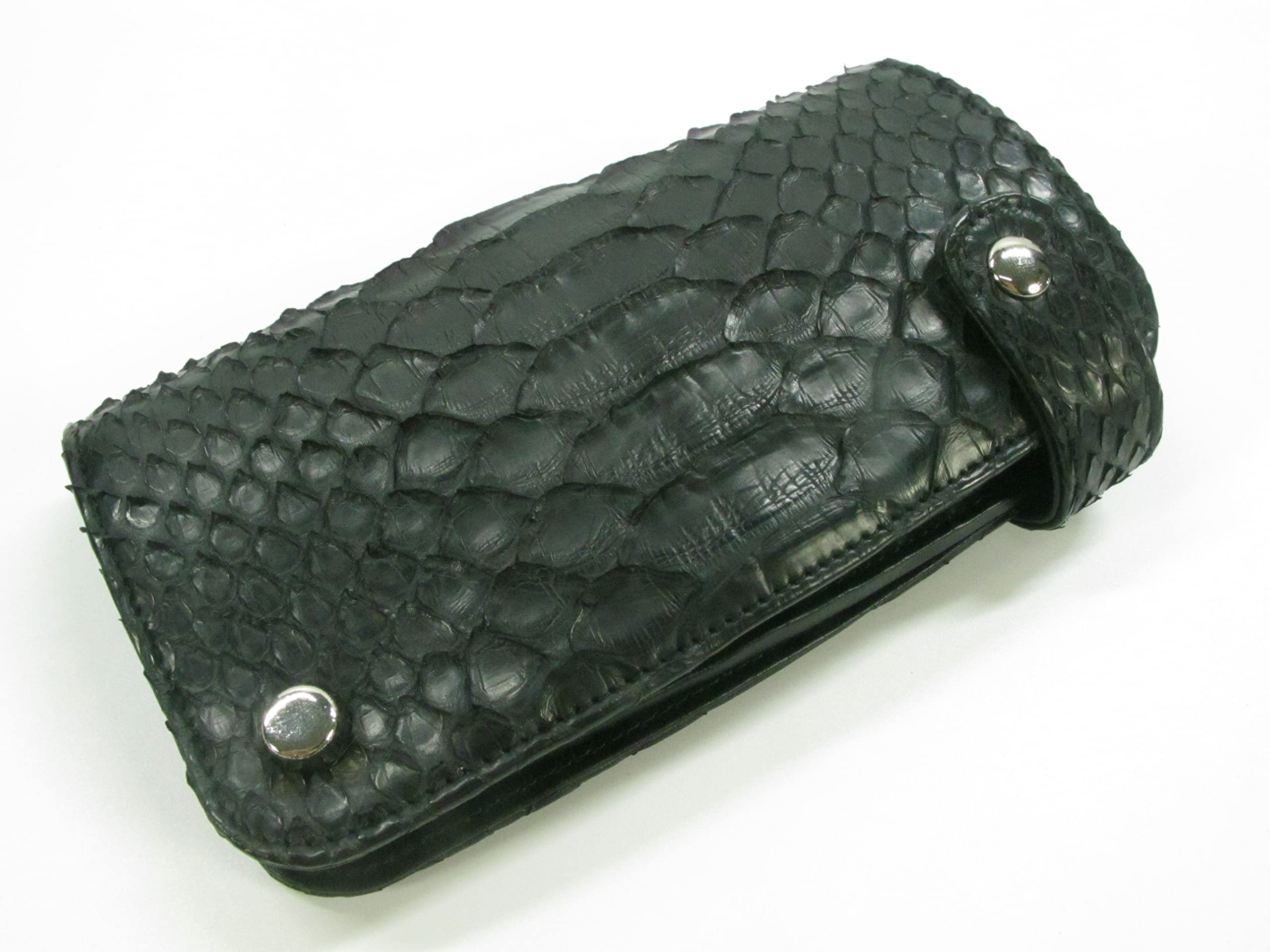 Pelgio Genuine Python Snake Skin Leather Business Credit Card Holder Wallet (Black)