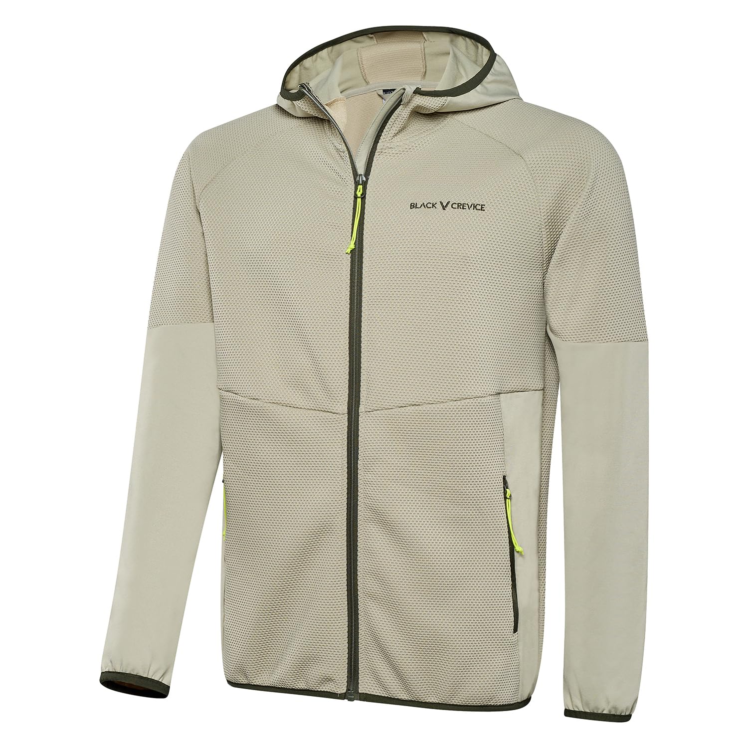 Black Crevice - Midlayer kurtka męska I kurtka polarowa z kapturem I mieszanka materiałów I kurtka funkcyjna – oddychająca, elastyczna i lekka I wędrówki, trekking, outdoor, sport i czas wolny
