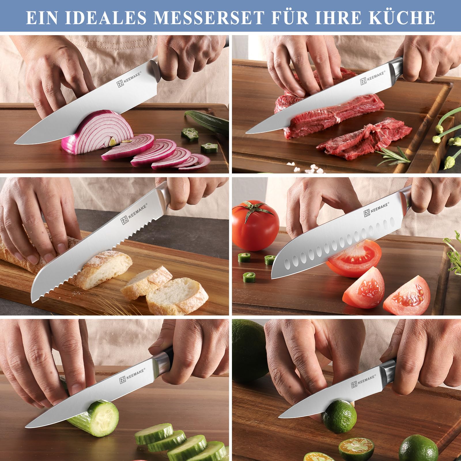 KEEMAKE Messerset 7-teilig mit Magnet Messerblock magnetisch – Profi Küchenmesser Set aus Edelstahl – Scharfe Kochmesser Brotmesser Santoku – Hochwertiger Messerhalter, Vatertagsgeschenk für Papa