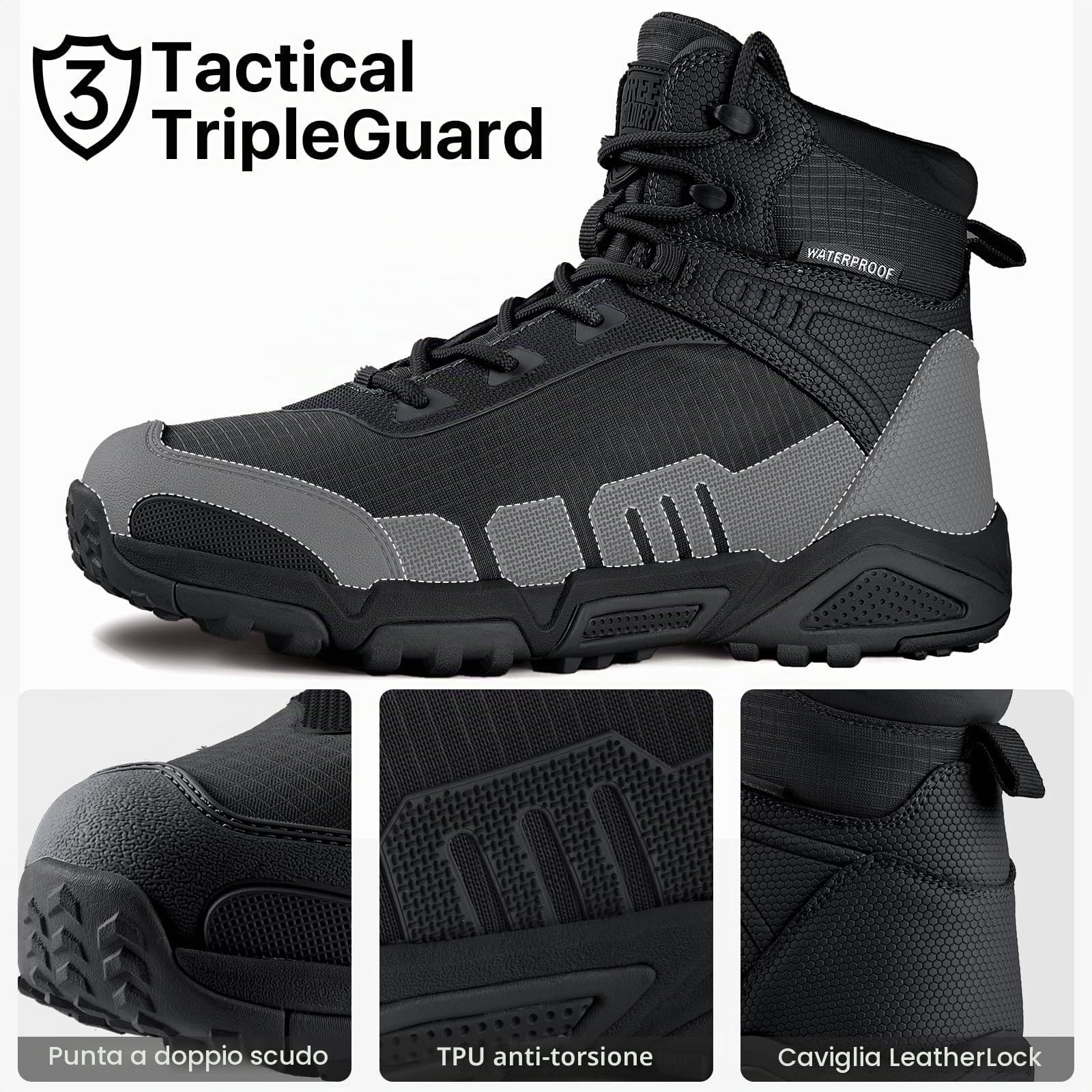 FREE SOLDIER Stivali da Caccia da Uomo Mid High Stivale Tattico da Combattimento Militare Allacciate Scarpe per Tutti i Terreni per Escursionismo, Lavoro, Esercito