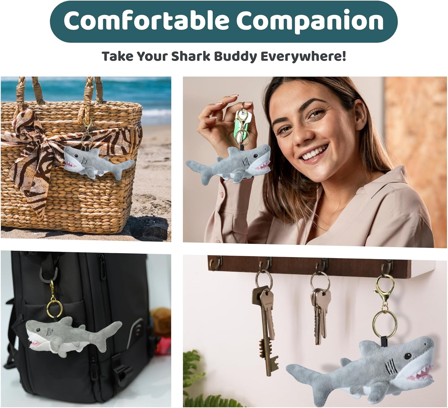 Shark Plush Keychain – Cute Kawaii Soft Stuffed Animal Toy, Mini Plushie Keychain Gift for Kids, Backpack or Purse Accessory – 5” Cartoon Shark Travel Buddy - Image 8