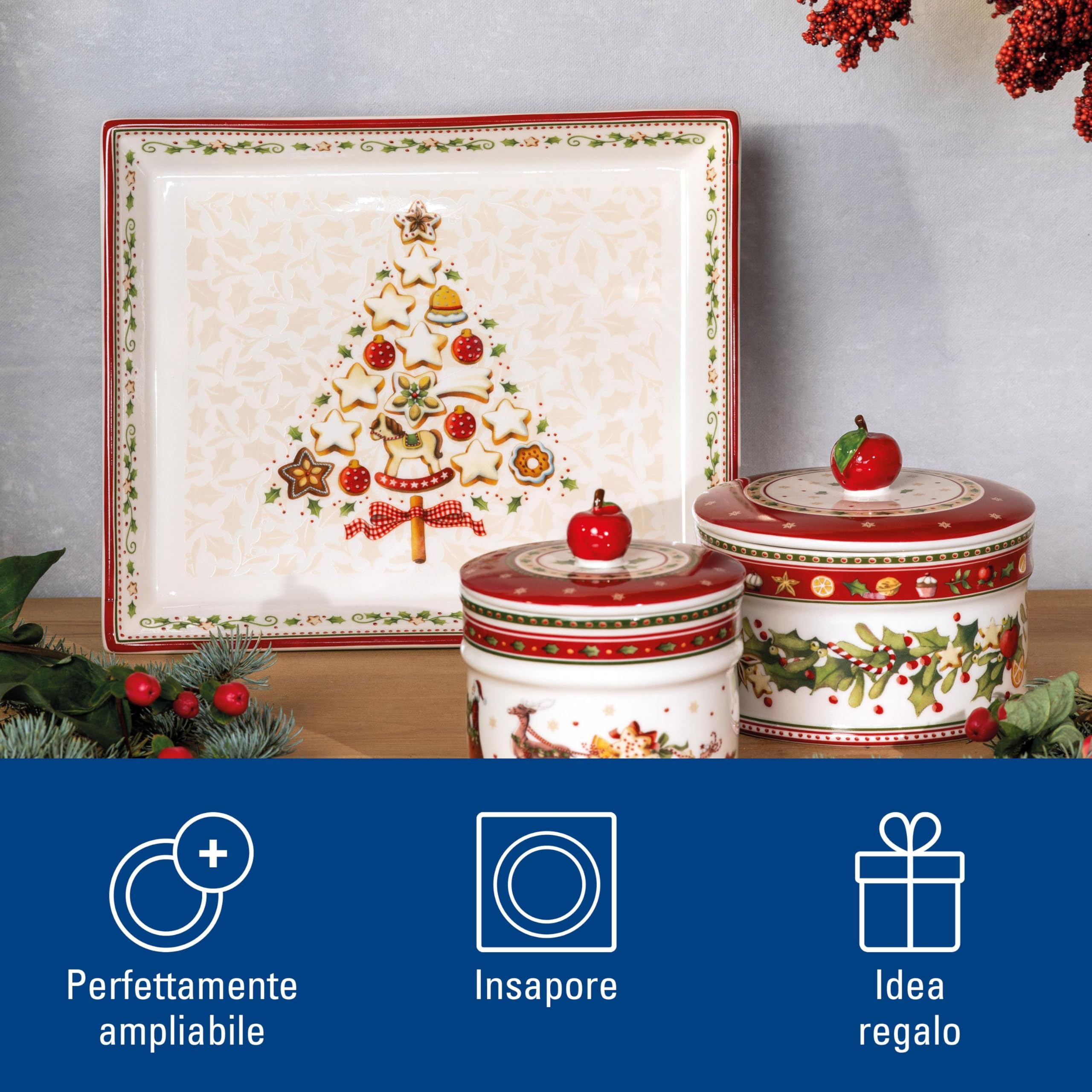Villeroy & Boch Winter Bakery Delight Piatto Pasticceria Rettangolare Porcellana Bianco Rosso Piccolo
