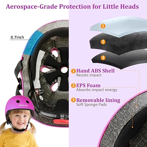 Miniatura 3 de KAMUGO Casco ajustable para niños, con equipo de protección deportiva, rodilleras, coderas, muñequeras para niños de 2 a 8 años de edad, para