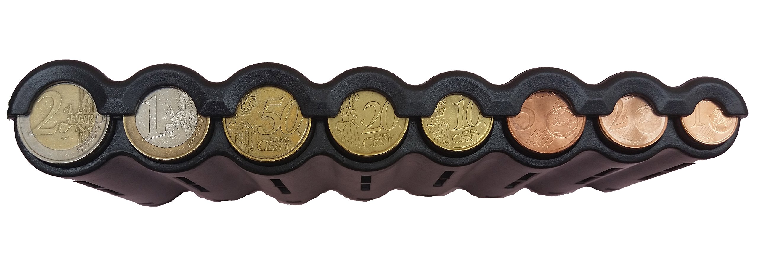 Monnayeur Distributeur de Monnaie des 8 Pièces d'Euro,Idéal pour Sacoche de Serveurs, Serveuses, Chauffeurs de Taxi, Bus, Machinistes, Forains, Commerçants Fabriqué en Europe. (Noir)