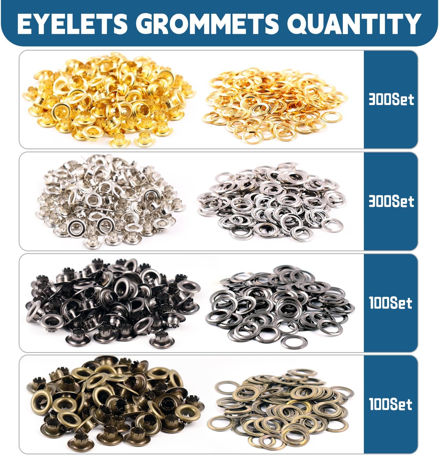 Grommet Tool Kit, 1/4 Inch Grommet Kit, 1603 PCS Silver Gold Bronze Gun Color Eyelet Tool Kit with Handhold Eyelet Punch Pliers, Hole Punch, Transparent Storage Box, User Manual for DIY Fabric