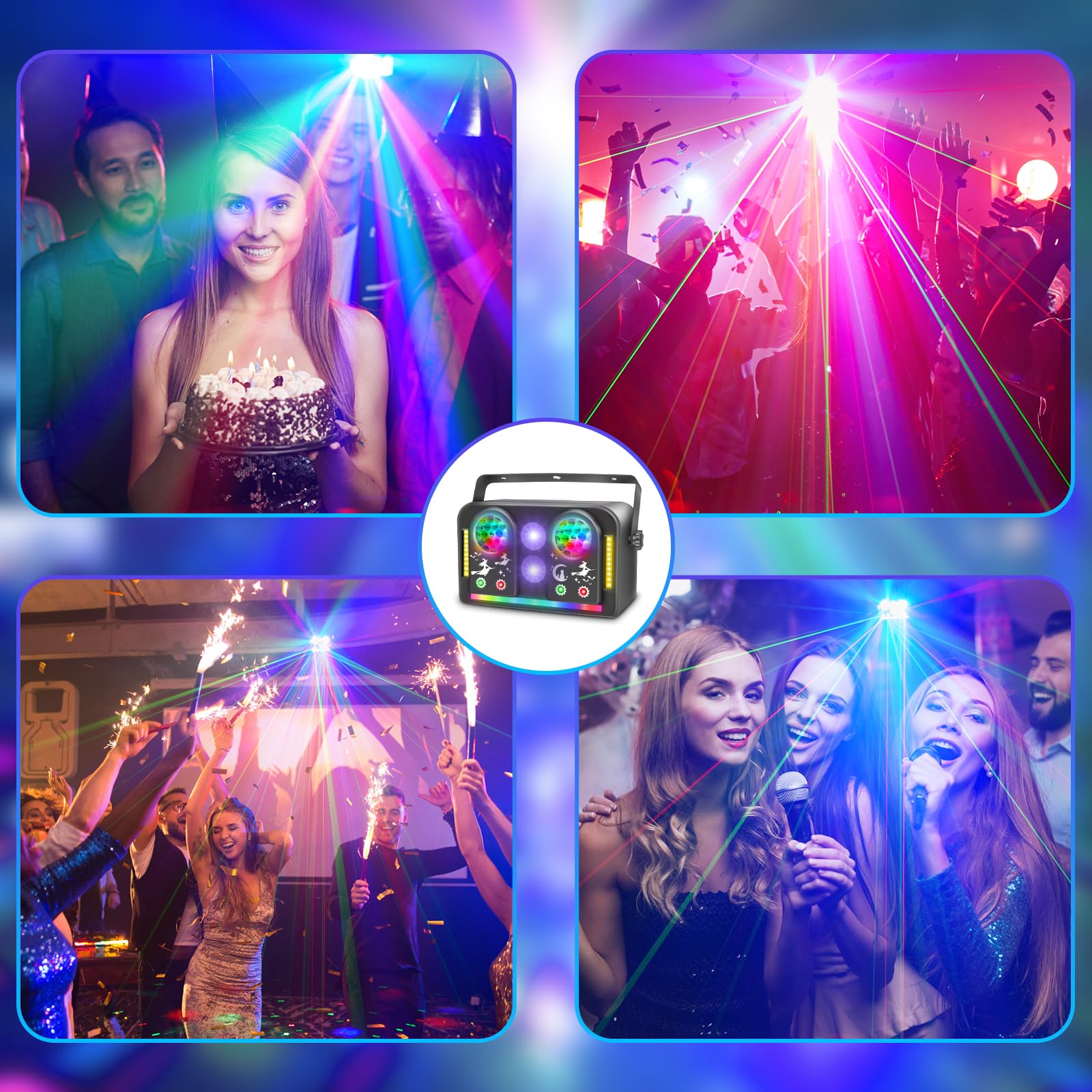Moving Head - Luz de discoteca para fiestas, DMX 512, luz LED RGB, proyector de DJ, controlado por música, para KTV, reunión familiar, boda, cumpleaños, Halloween (T107)