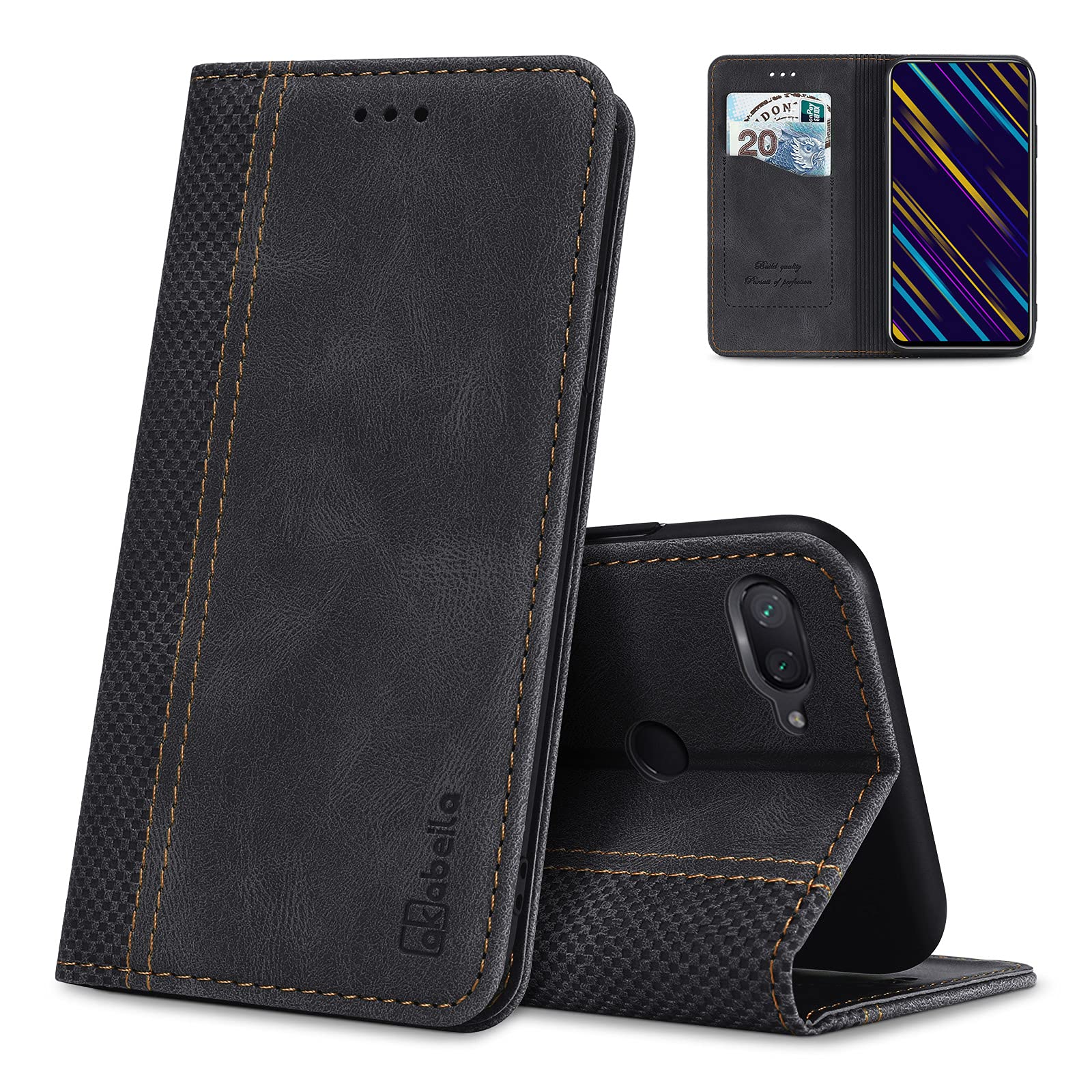 AKABEILA Hülle Für Xiaomi Mi 8 Lite – PU Leder Flip Case Mit Kartenfach, Ständerfunktion Und Magnetverschluss