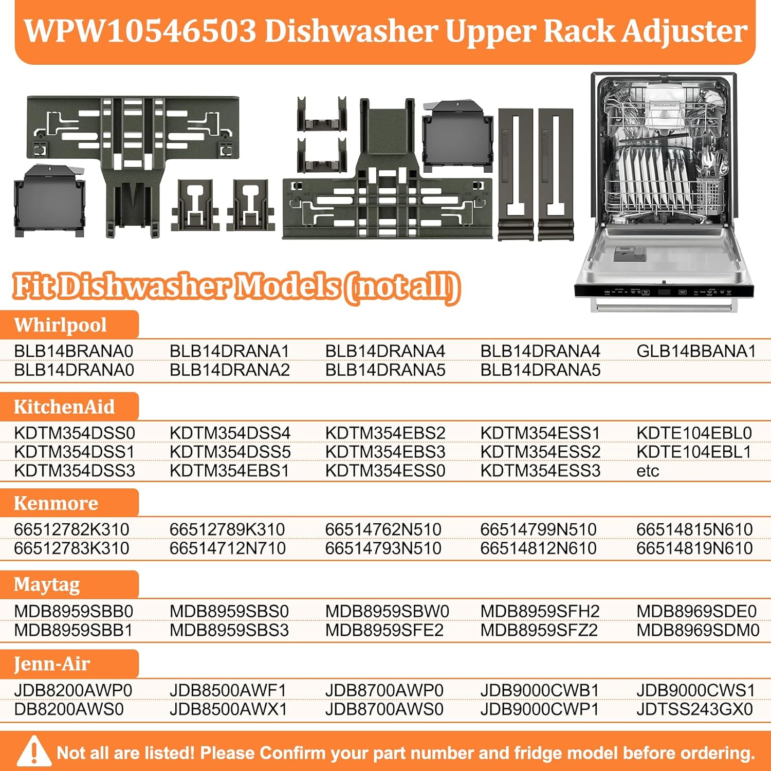 UPGRADED WPW10546503 Dishwasher Top Rack Adjuster & W10588164/5 Dishwasher Adjuster Housing Compatible with Kitchenaid Dishwasher Parts Upper Rack W10546503 KDTM354DSS5 Whirlpool Kenmore JennAir