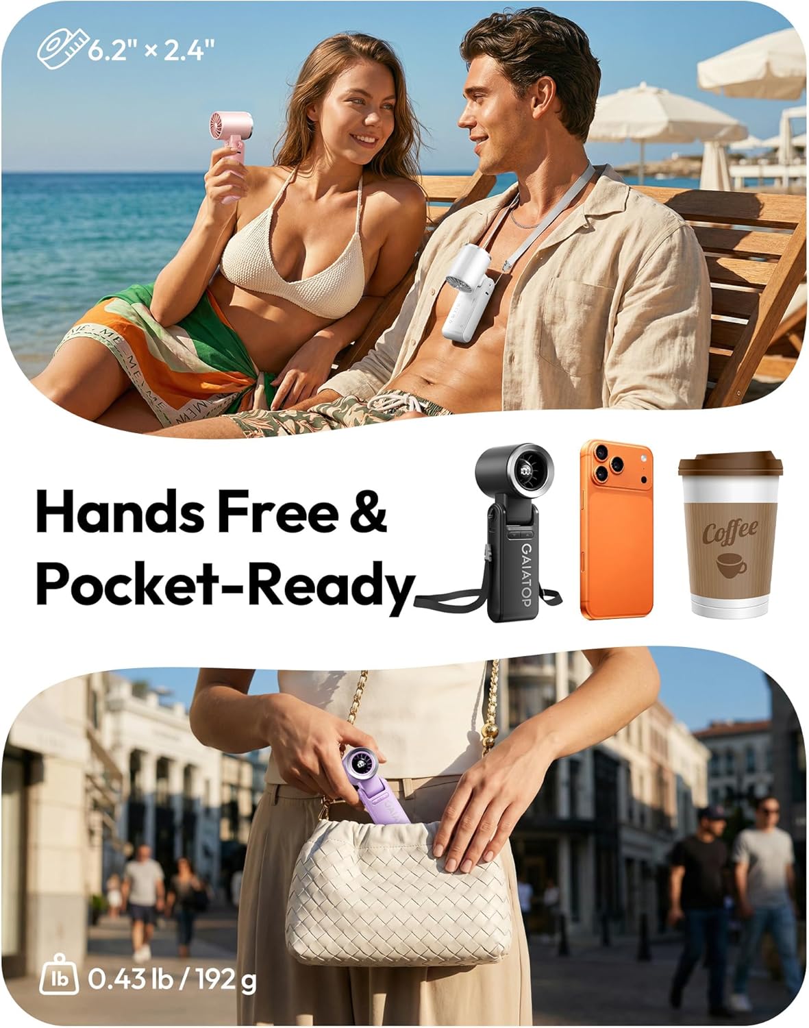 Gaiatop Portable Handheld Turbo Fan, 21 Hrs Cooling, 180° Foldable 4-in-1 Hand Held Fans, 6-Speed (1-100) Personal Mini Handheld Fans, Small Portable Fan for Travel Working Outdoor, Women Gifts Purple - Image 5