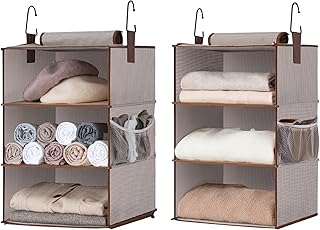 StorageWorks 6-Shelf Jumbo Hanging Closet Organizers, Two 3-Shelf Separable Closet Hanging Shelves, Canvas, Light Brown, 1...