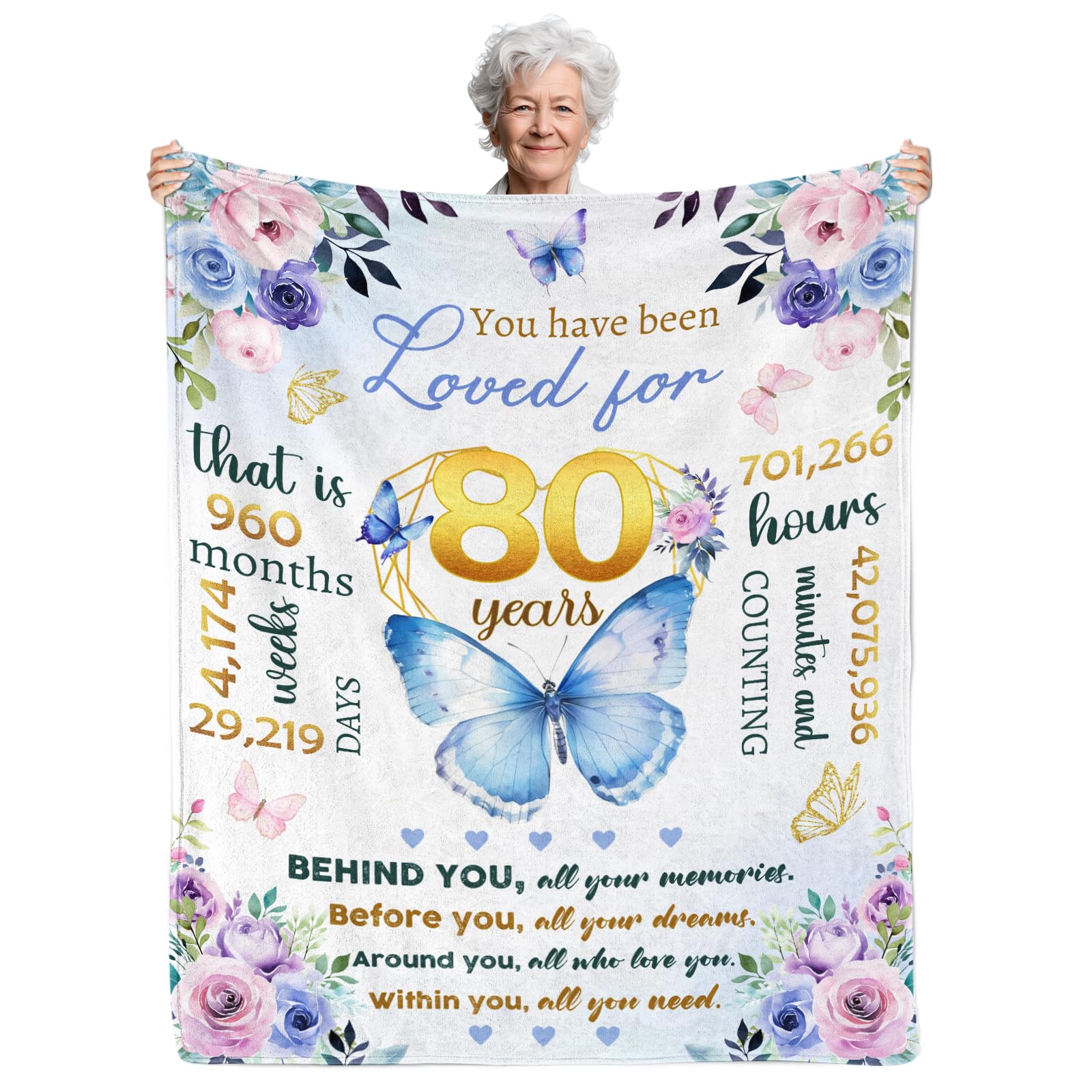 Fiwbnasz 80th Birthday Gifts for Women, Gifts for 80 Year Old Woman, 80th Birthday Gifts for Women, Grandma Blanket from Grandkids, Grandma Gift from