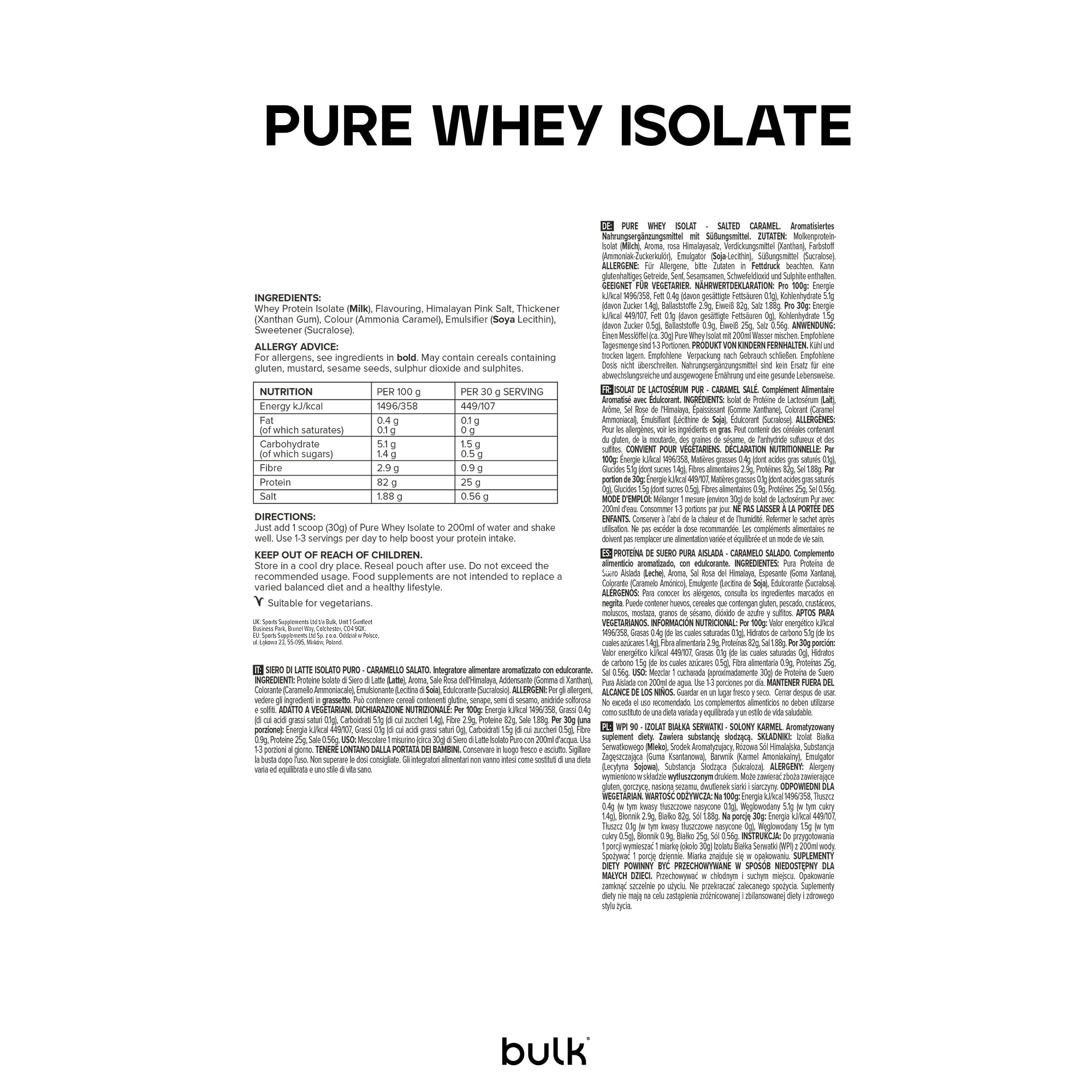 Bulk Izolat Białka Serwatkowego, Shake białkowy w proszku, Solony karmel, 1kg, 33 porcji