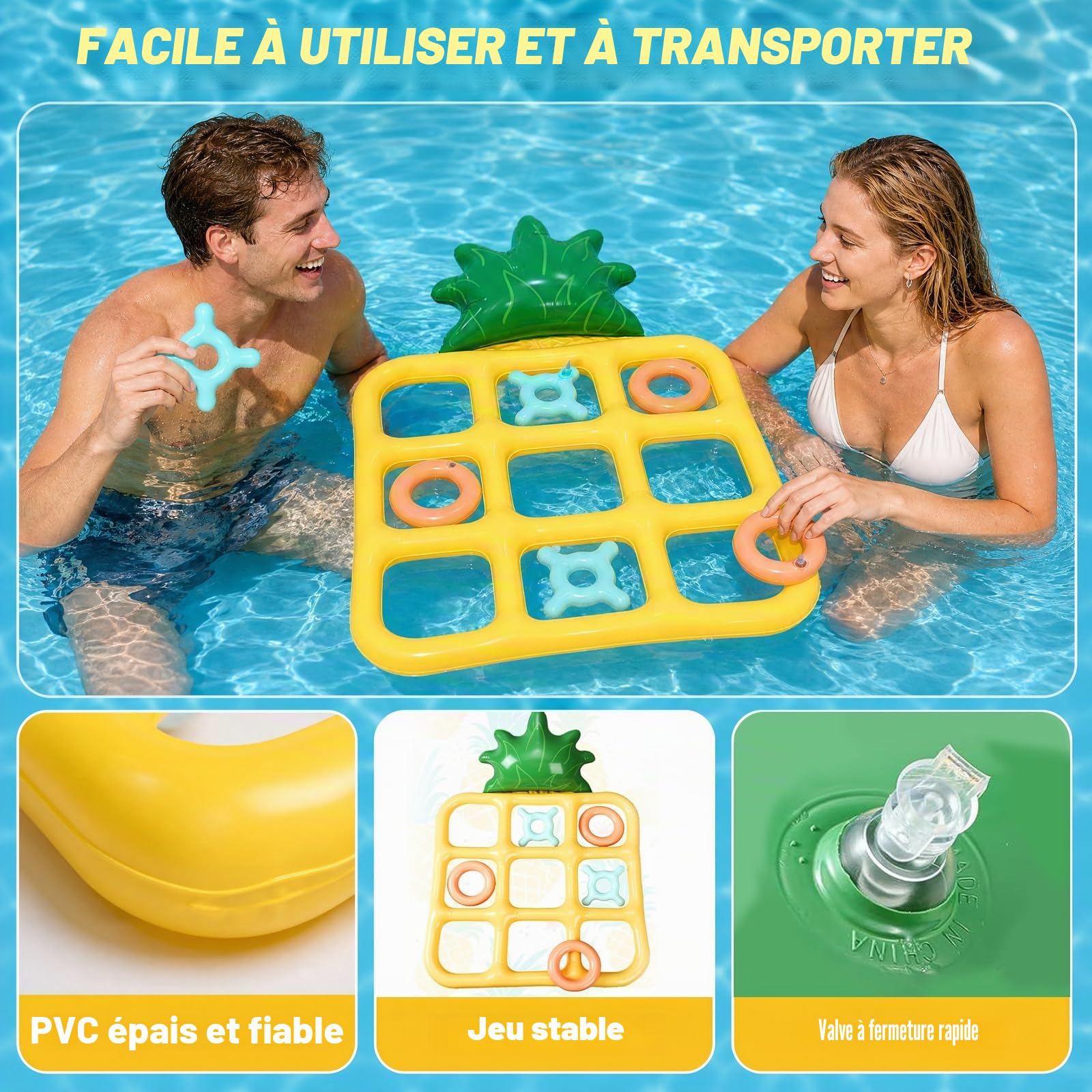 Jeu Morpion Gonflable Piscine, Ananas Flottant, Jouet Plage, JeuxPiscine Adulte, Jeux d'Exterieur pour Enfant, Jeu Morpion GonflableDans Piscine, Tic-Tàc-Toé Jouet Gonflable pourPiscine