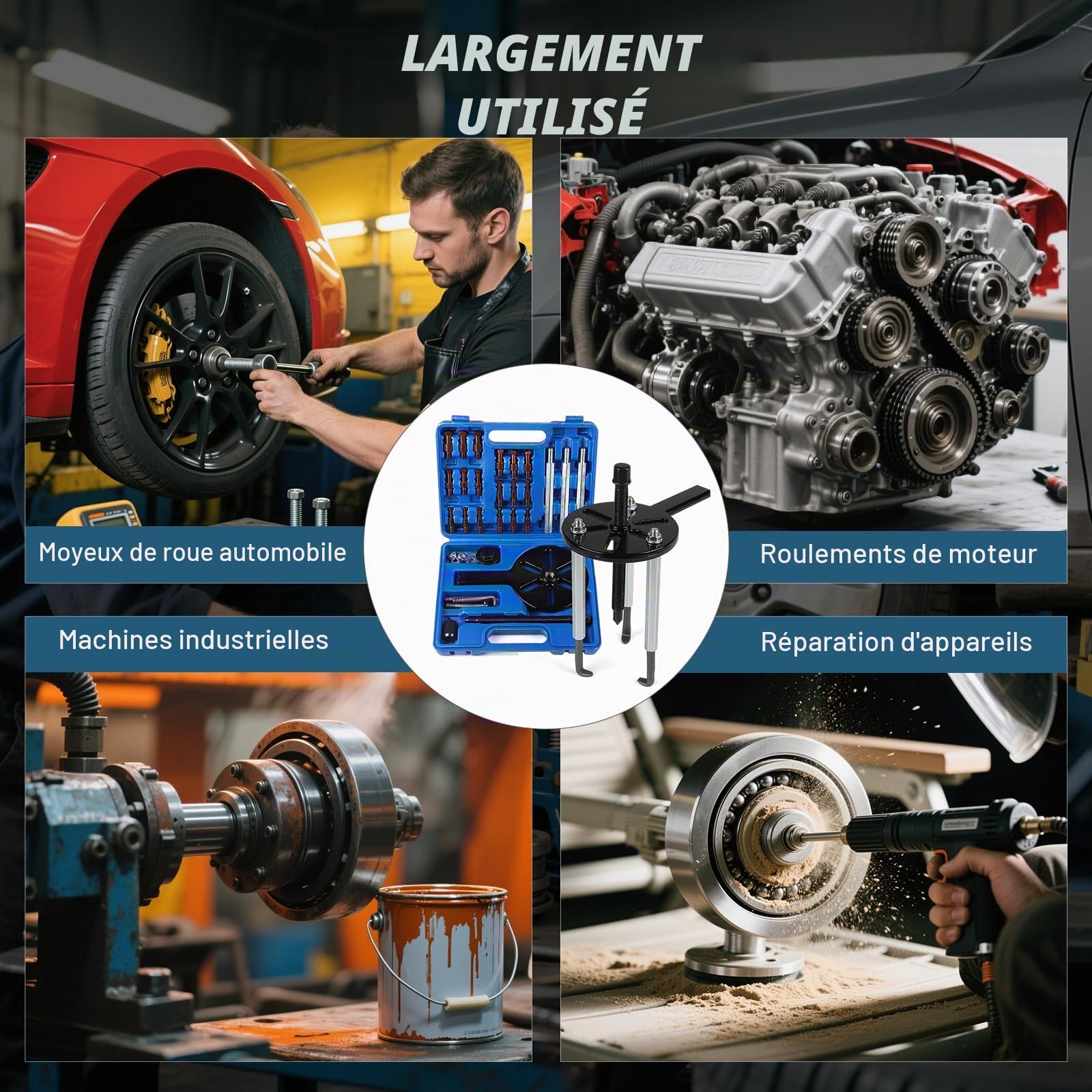 21 en 1 Extracteur Roulement Interieur, Arrache Moyeu 3 Griffes, Outil de Démontage Roulement avec 6 Tailles de Pince, pour Le Démontage des Roulements de Voitures, de Machines et de Moteurs