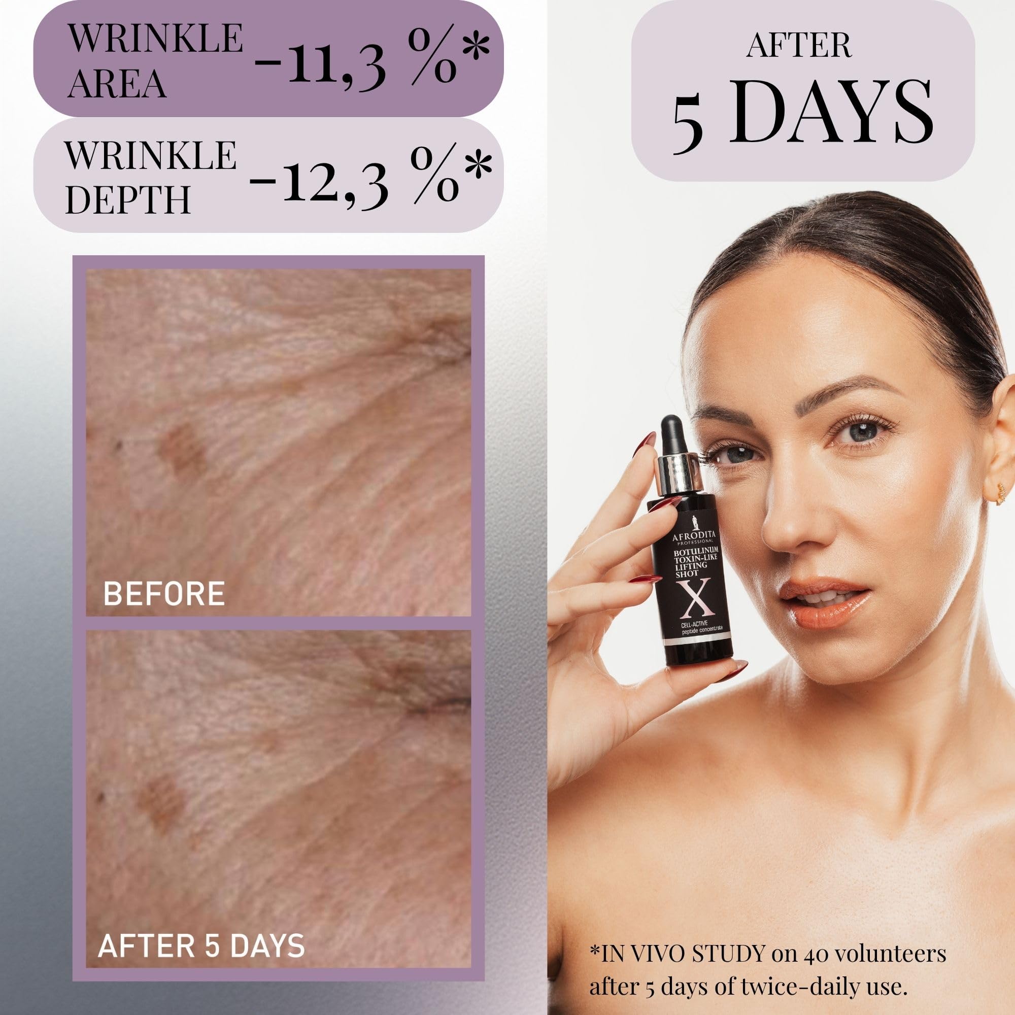 Afrodita Professional Botulinum Toxin-Like X Lifting Shot Peptydowe serum do twarzy przeciw zmarszczkom mimicznym, koncentrat do liftingu dla gładkiej, jędrniejszej skóry, 30 ml