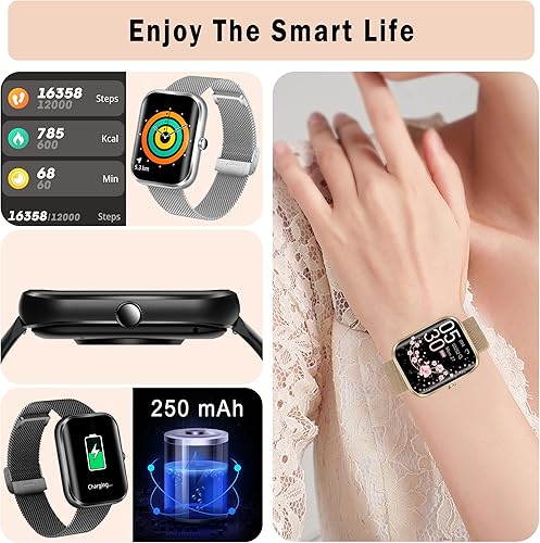 Miniatura 10 de Reloj inteligente (marcaciónrecepción de llamadas) para mujer, pantalla táctil HD de 1.96 pulgadas, rastreador de actividad física, reloj