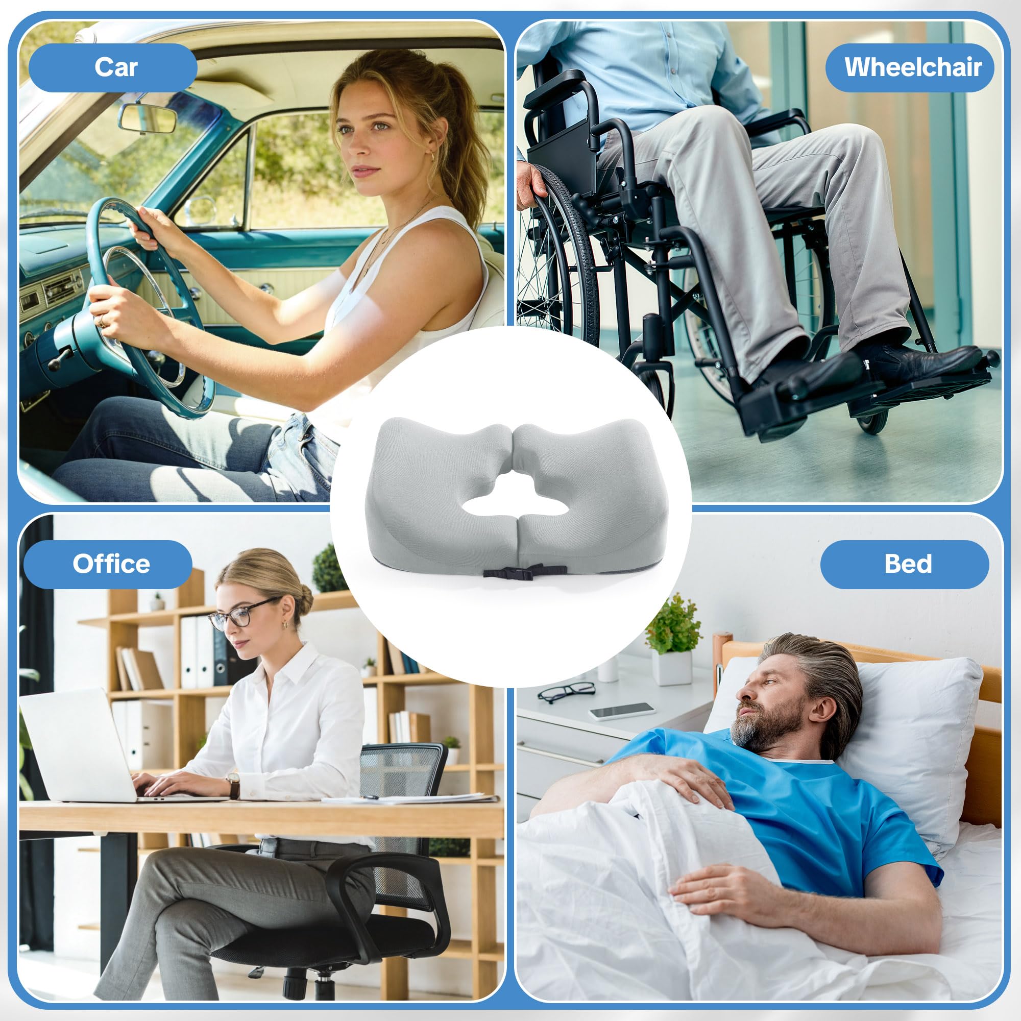 HOMBYS Cojines de Espuma viscoelástica para aliviar el Dolor de Cama para el Trasero, Almohada de Alivio de presión para Dormir y Sentarse, cojín para úlceras de Cama en Las Nalgas, Almohada de coxis
