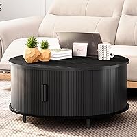 Vista 3 de COSIEST Mesa auxiliar redonda con almacenamiento, mesa de centro negra moderna de 31.5 pulgadas con puerta corredera de 360°, mesa central de madera
